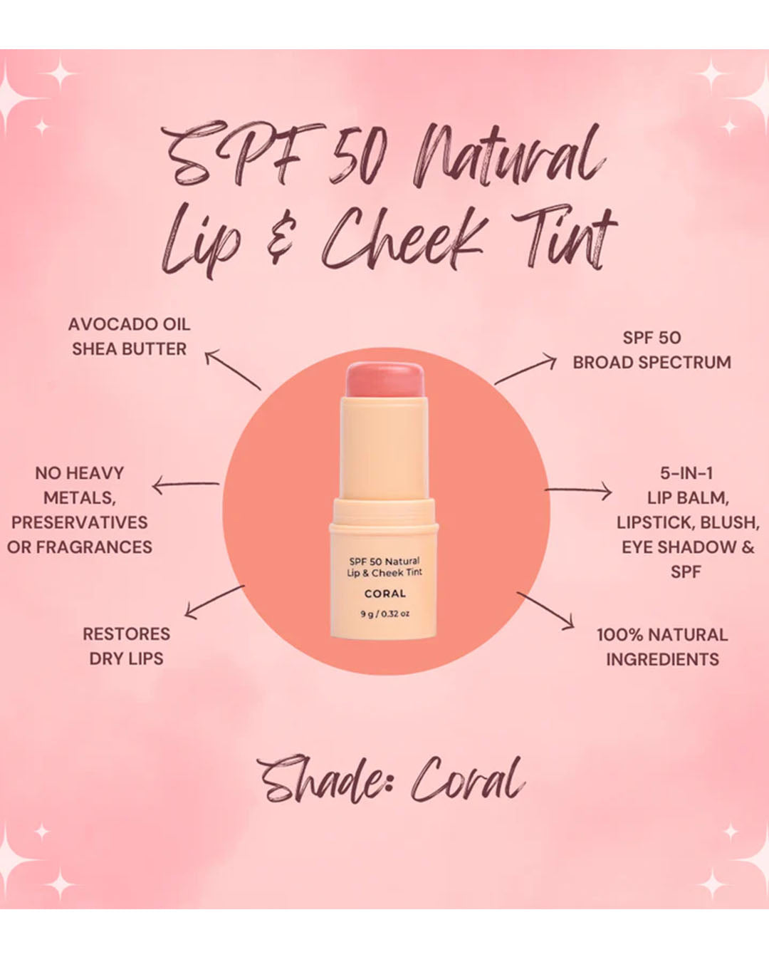 SPF 50 Natural Lip & Cheek Tint - Coral Sun Cream by Avocado Zinc - Prae Store