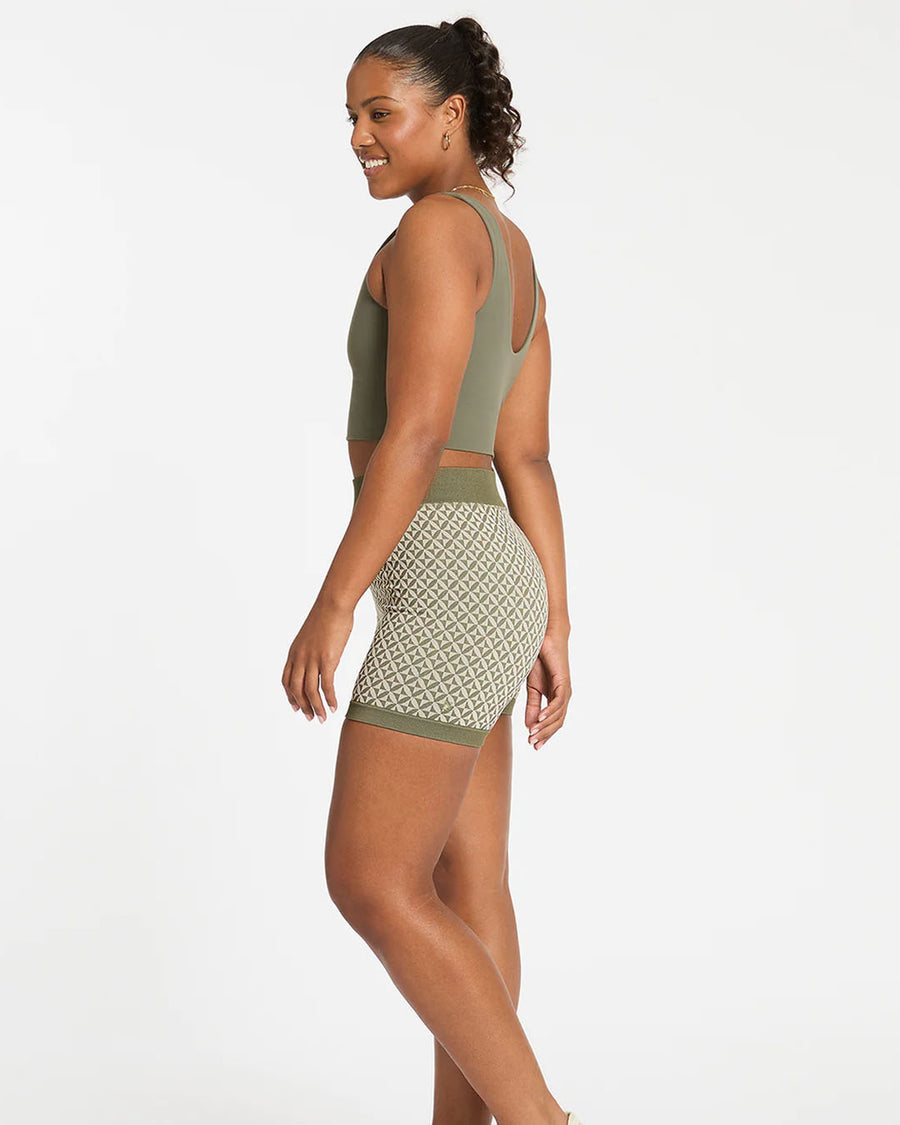 Mindful Knit Short - Dusty Olive Geo Shorts by Nimble - Prae Store