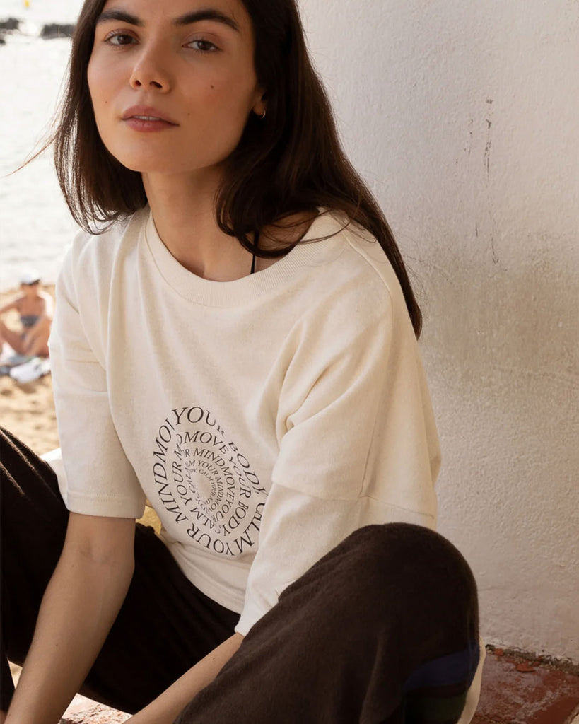 Oversized Hemp Circular Print T-shirt - Raw/Dark Brown Activewear by Pinky & Kamal - Prae Store