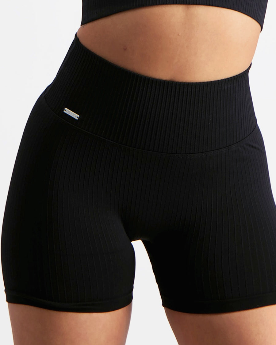 Black Ribbed Midi Biker Shorts - Prae Store