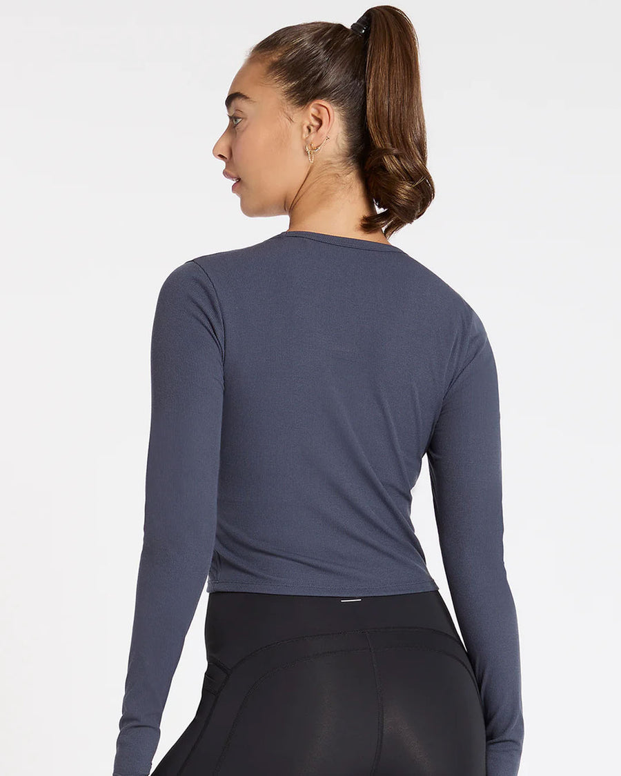 Essential Ribbed Crop LS - Ash Navy Jumpers & Sweats by Nimble - Prae Store