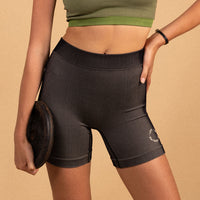 Fine Ribbed Biker Short - Black/Beige Shorts by Pinky & Kamal - Prae Store