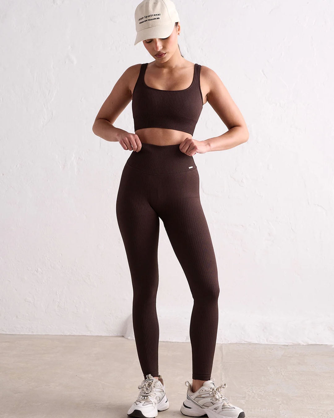 Cacao Ribbed Seamless Tights Leggings by Aim'n - Prae Store